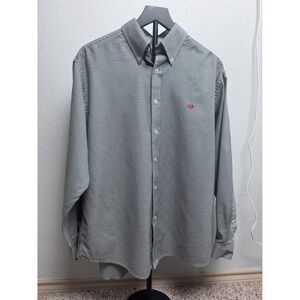 Southern Marsh Mens Large Houndstooth Button Down Shirt Black White Cotton L